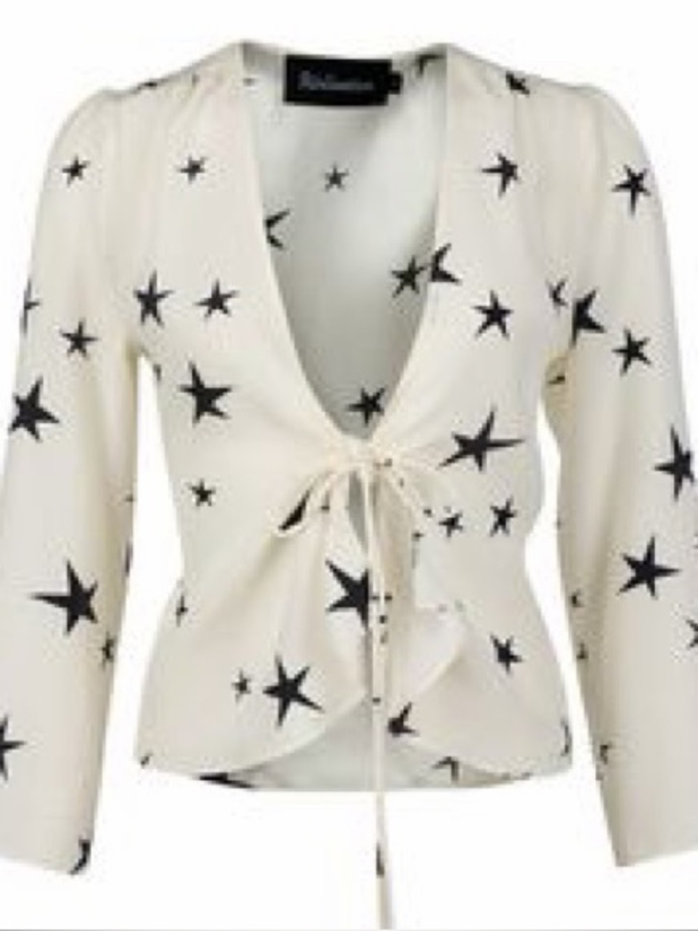 Realisation Par Star Print Tie-Front Blouse in Ivory and Black
